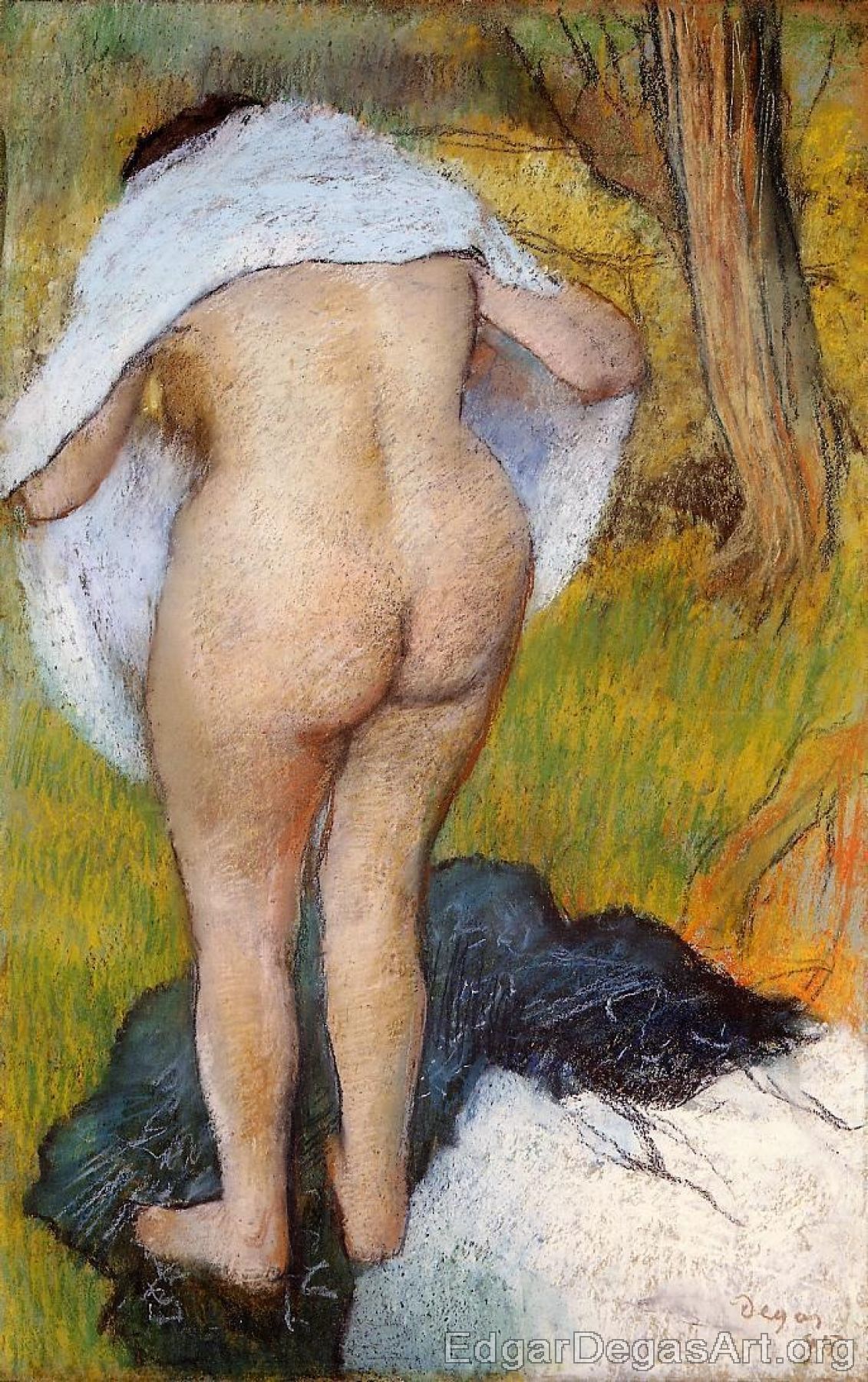Nude Woman Pulling on Her Clothes
